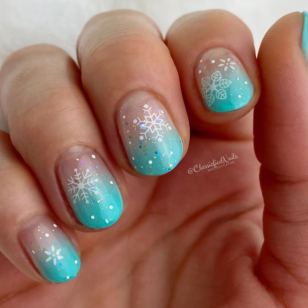 Shorties with Mint Ombre Snowflake Nails