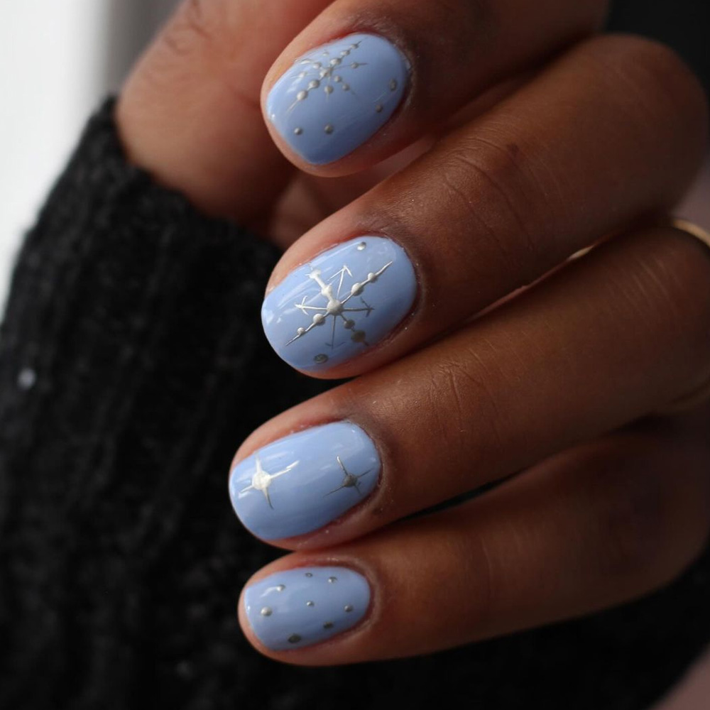 Baby Blue with Silver Snowflake Nails