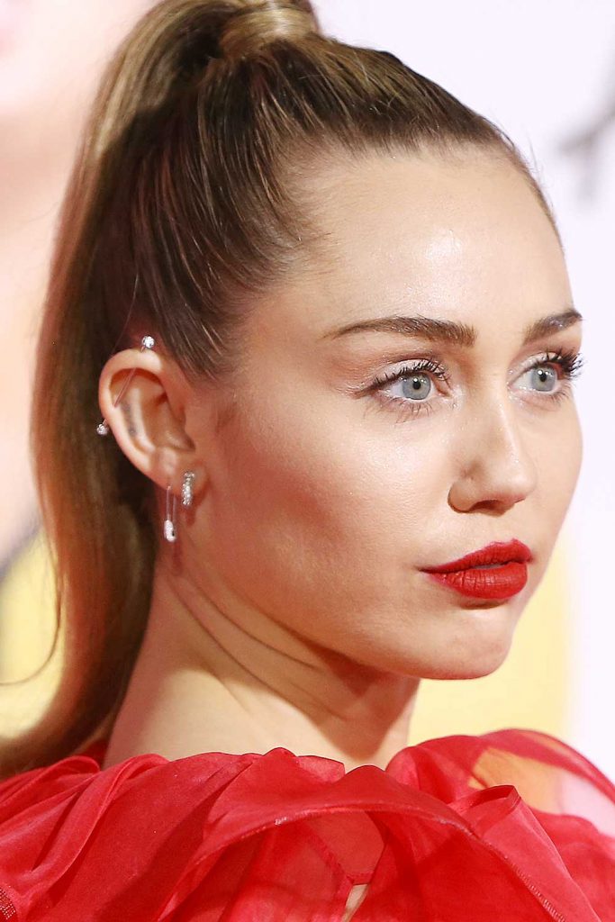 Miley Cyrus Wearing the Industrial Piercing