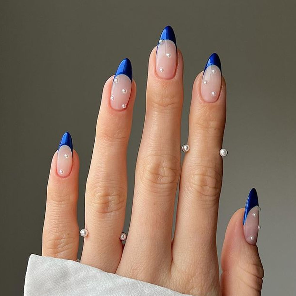 Pearly Royal Blue New Years Nails