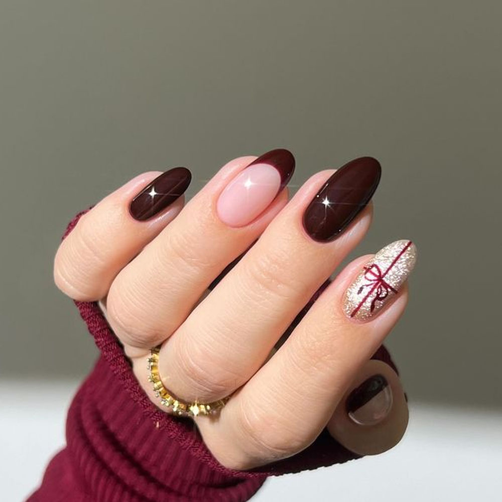 Burgundy New Years Nails And A Sweet Bow