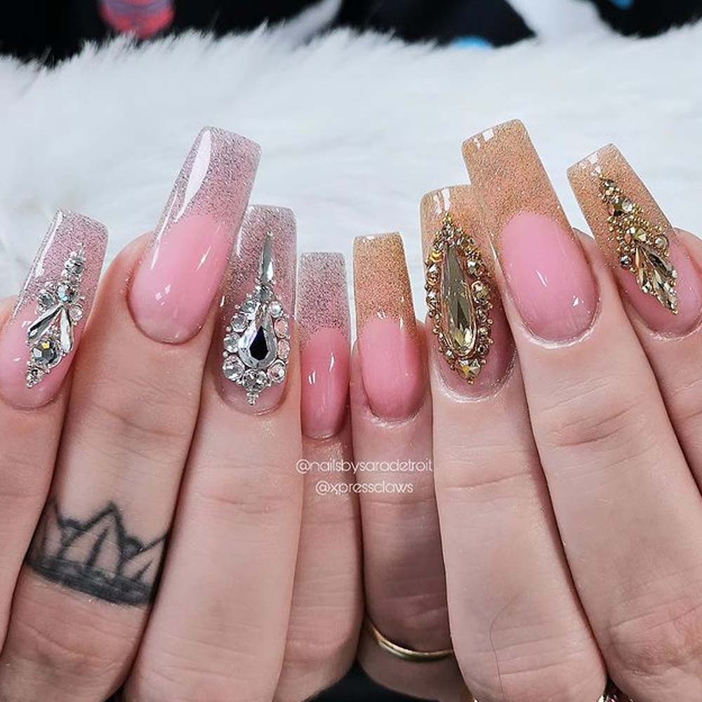 Glitter French Coffin Nails