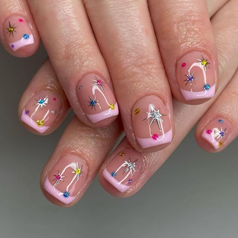 Cute Pink French New Years Nails
