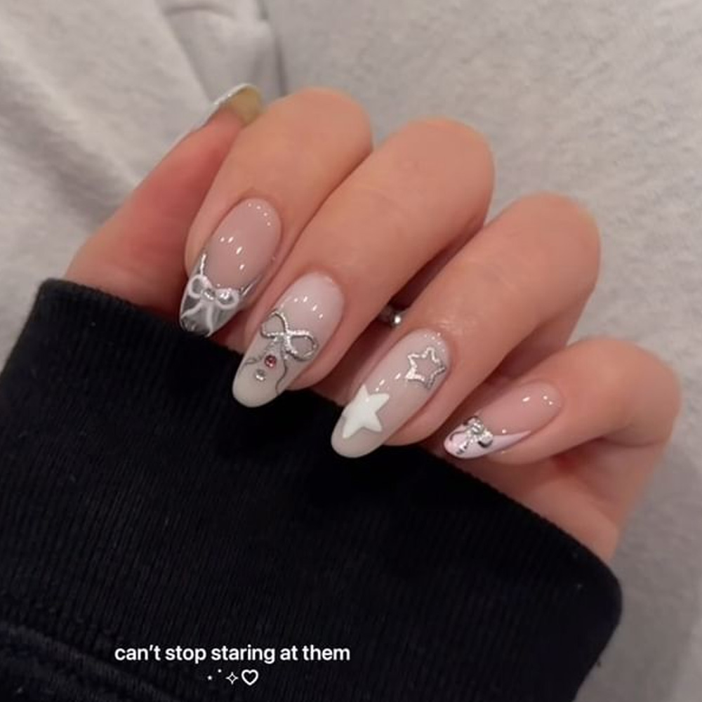 Silver Stars New Years Nails