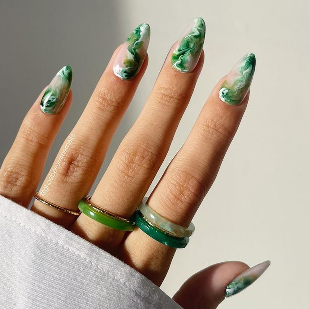 Emerald Marble New Years Nails