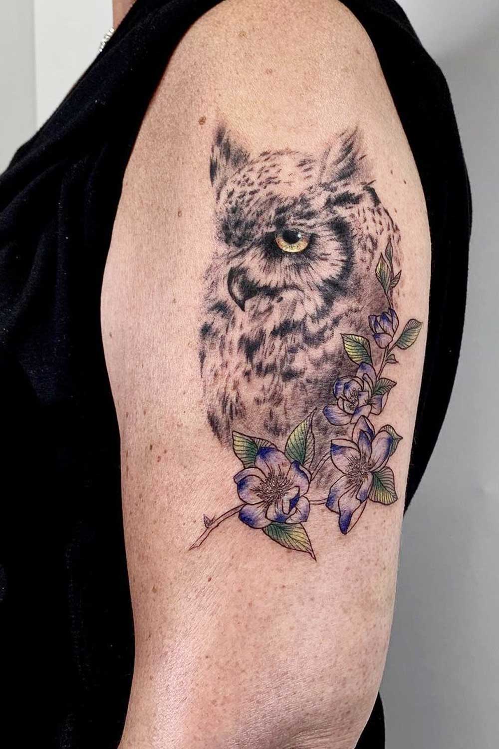 Realistic Owl Tattoo with Flowers