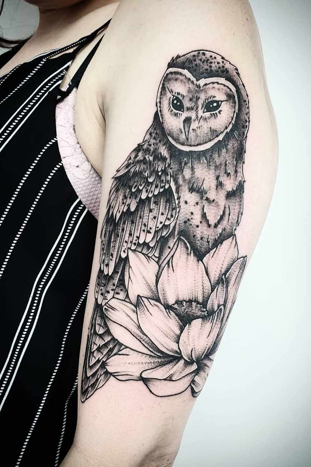 Traditional Owl Tattoo on Calf