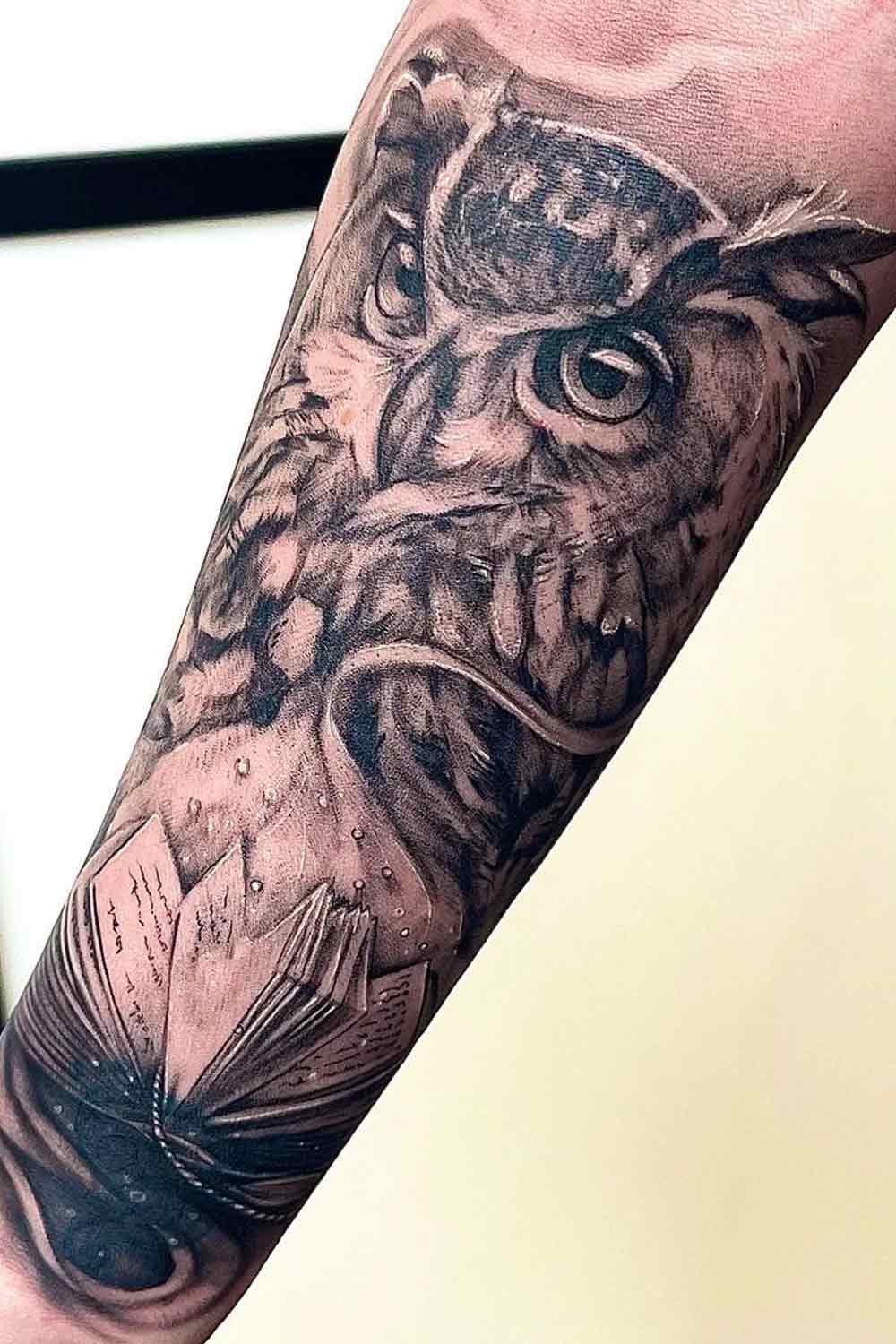 Realistic Owl Tattoo with Book