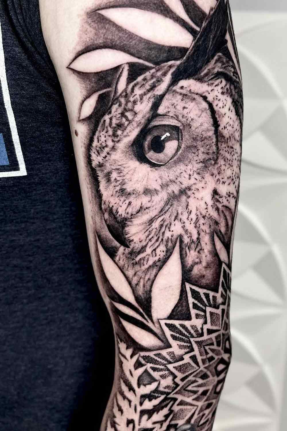 Realistic Owl Tattoo Half Sleeve