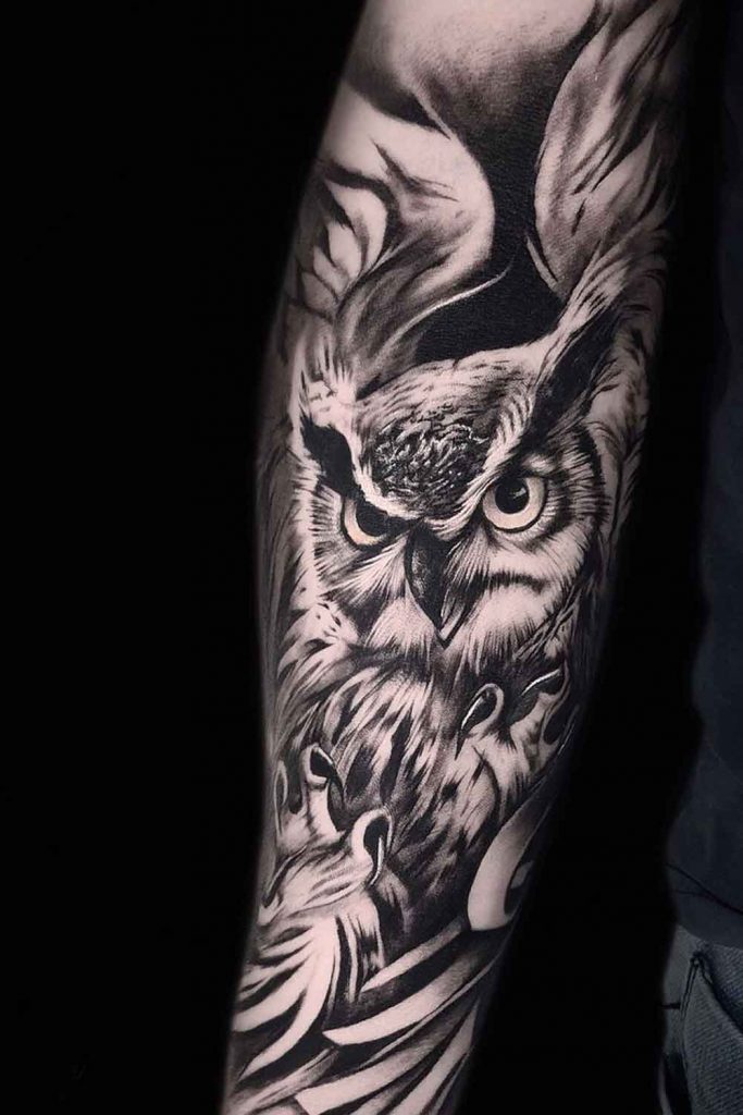 Mysterious Owl Tattoo Art In Realistic Style