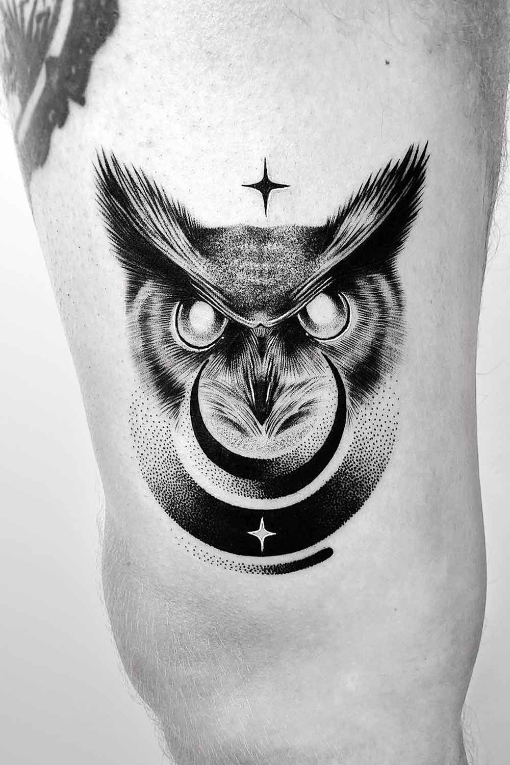 Arm Owl Dotwork Tattoo by Jan Mràz