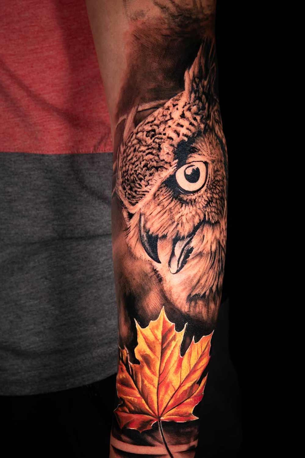 Realistic Owl with Fall Leave