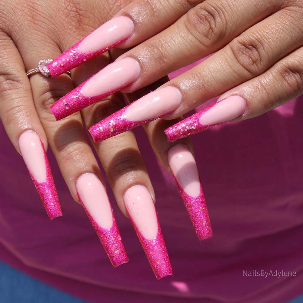 Long Coffin Pink Nails