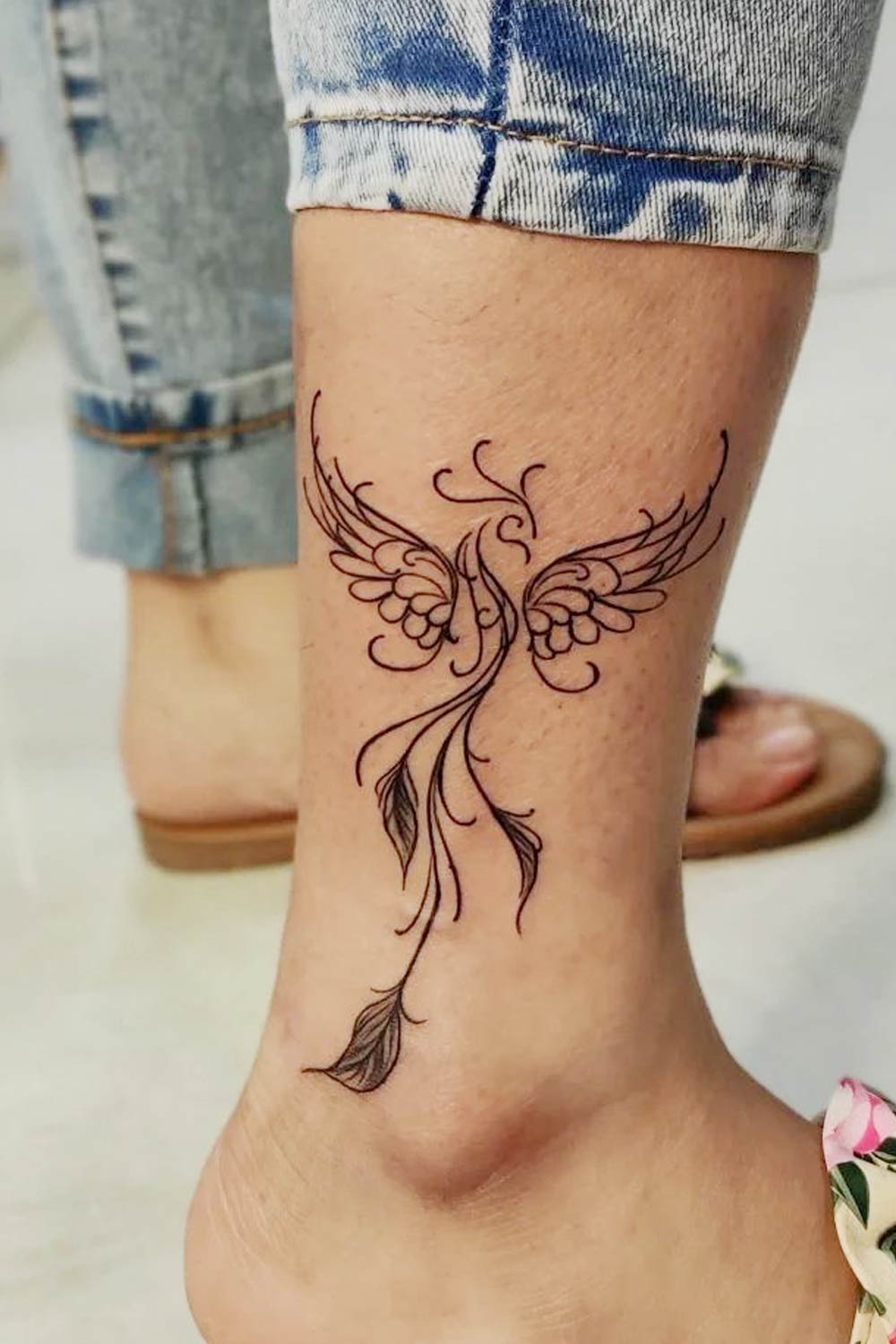 Simple Leg Phoenix Tattoo