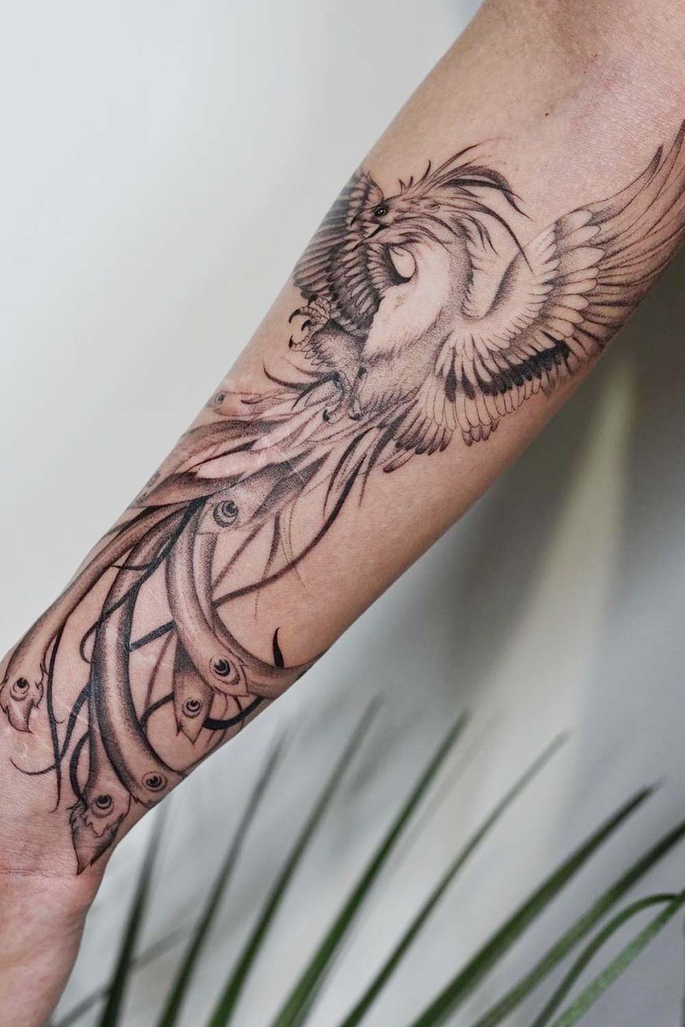 Forearm Detailed Phoenix Tattoo Design