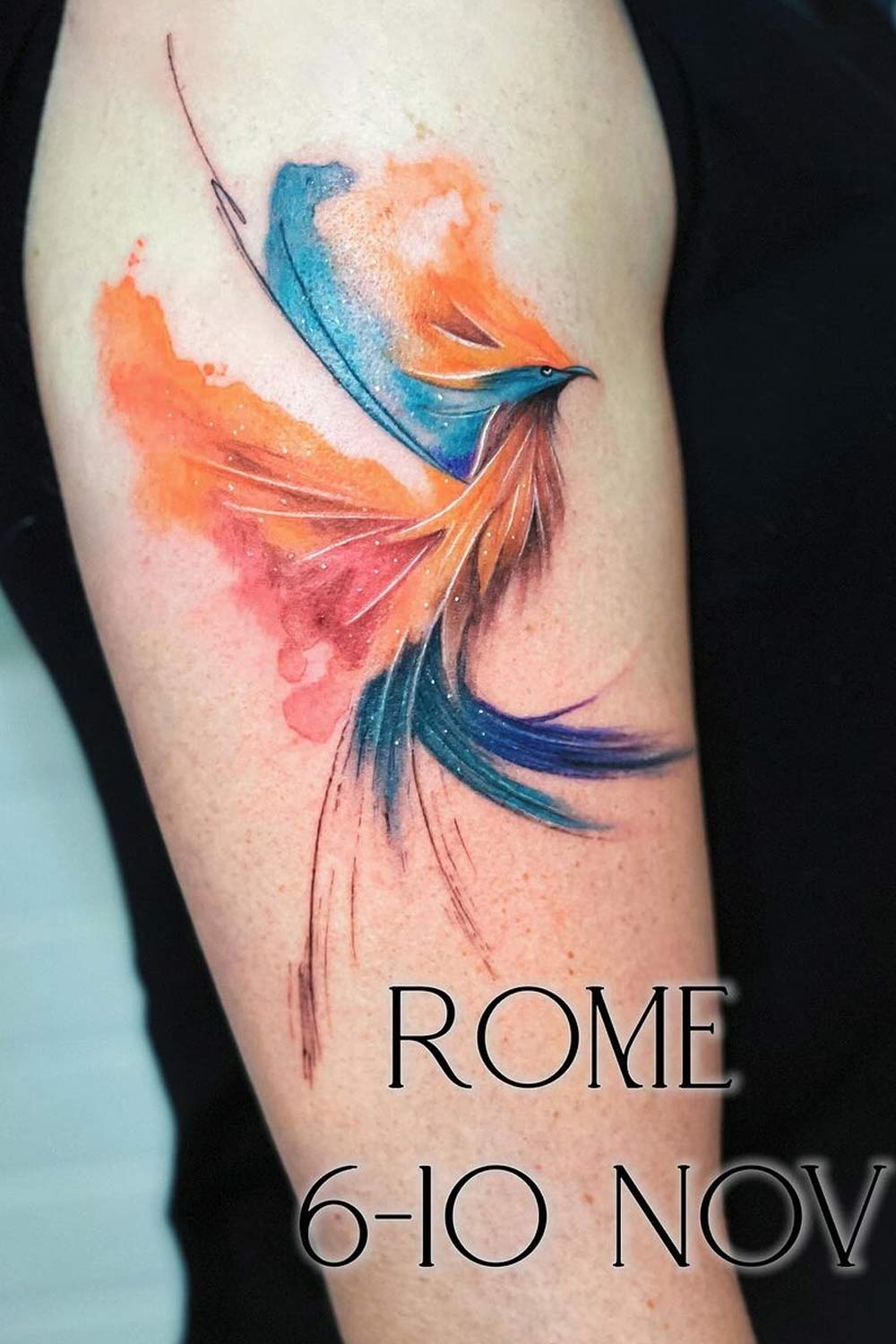 Arm Phoenix Tattoo Watercolor Style
