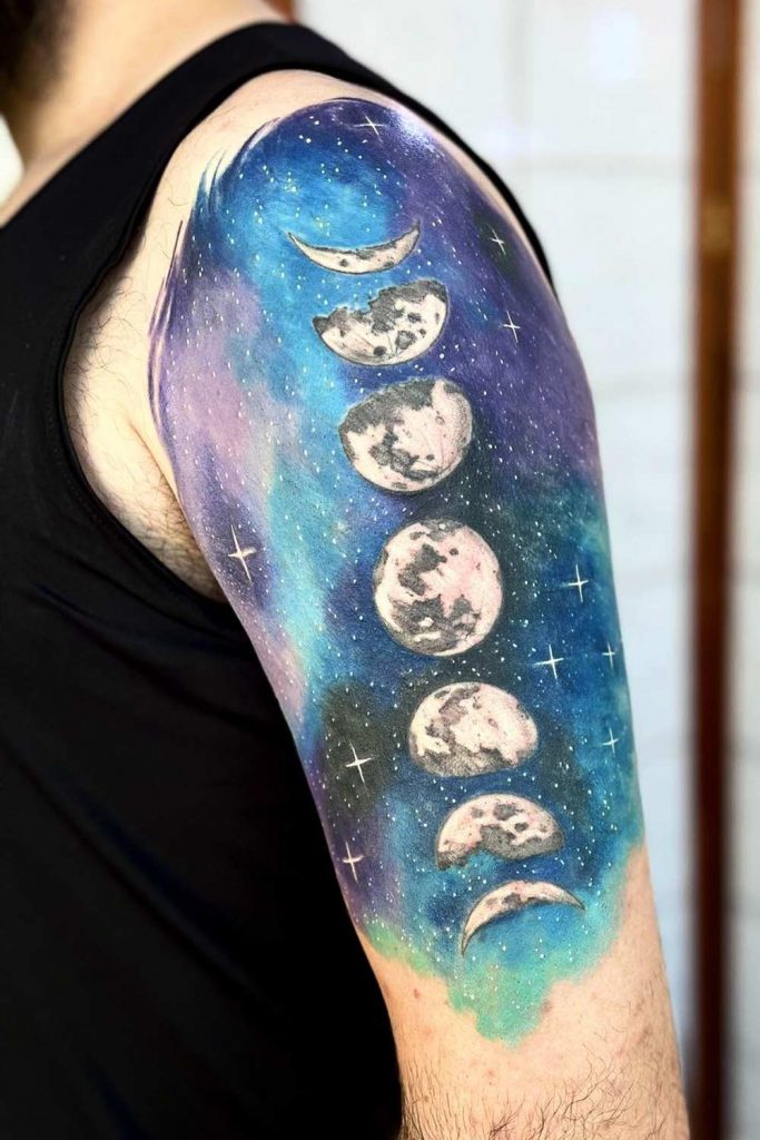 Watercolor Moon Phases Tattoo Design