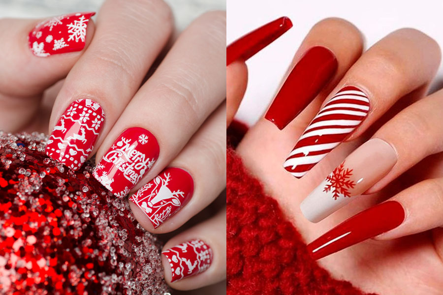 Christmas Nails Red and White Designs and Ideas