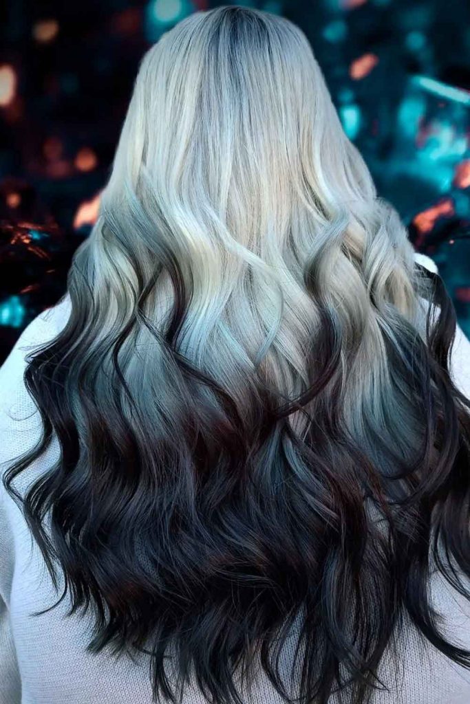 Gothic Ice Blonde and Dark Tips Ombre