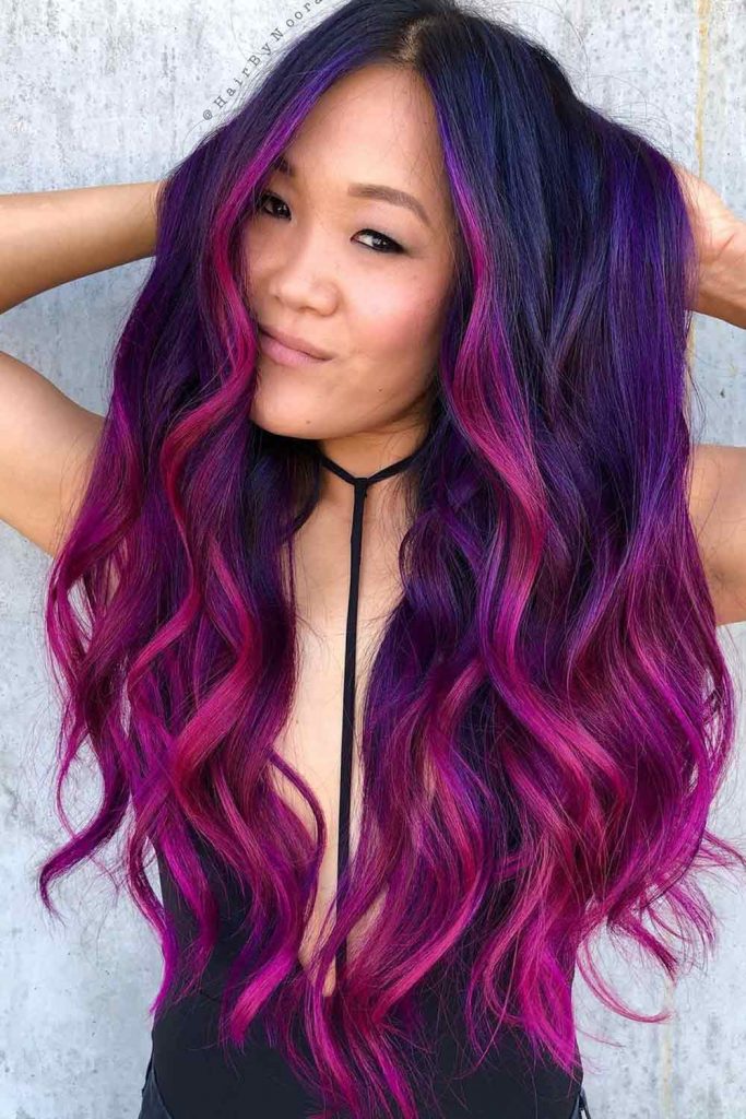 Purple Hair With Magenta Face-Framing Highlights