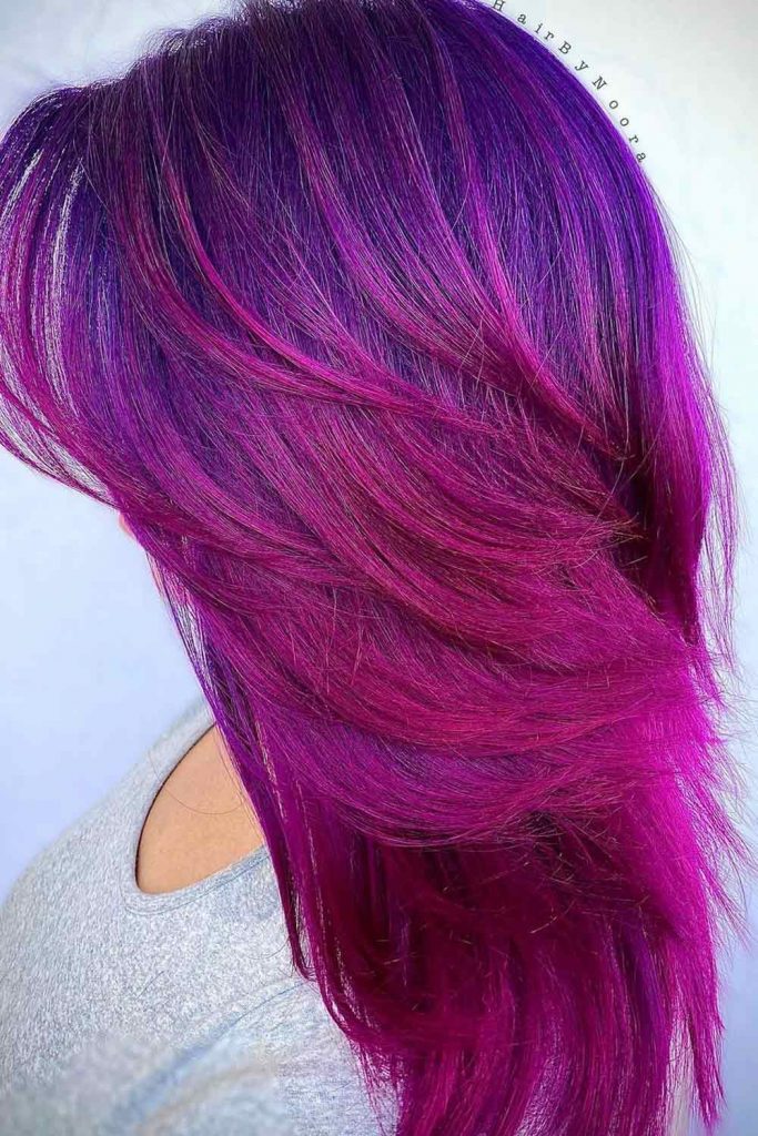 Purple Layered Hair With Magenta Ombre