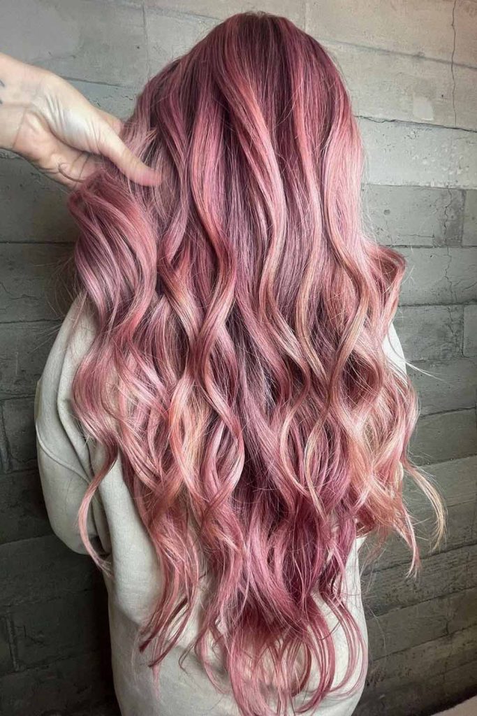 Long Haircut With A Rose Gold Color