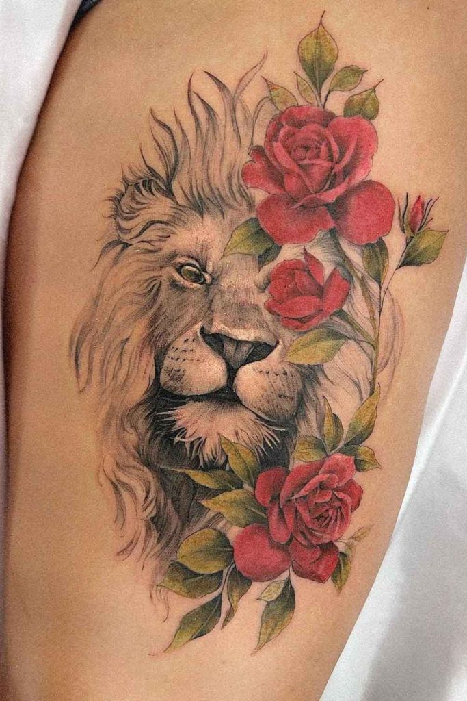 Lion with Roses