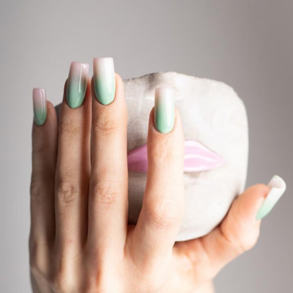 Nude Green Ombre Nails