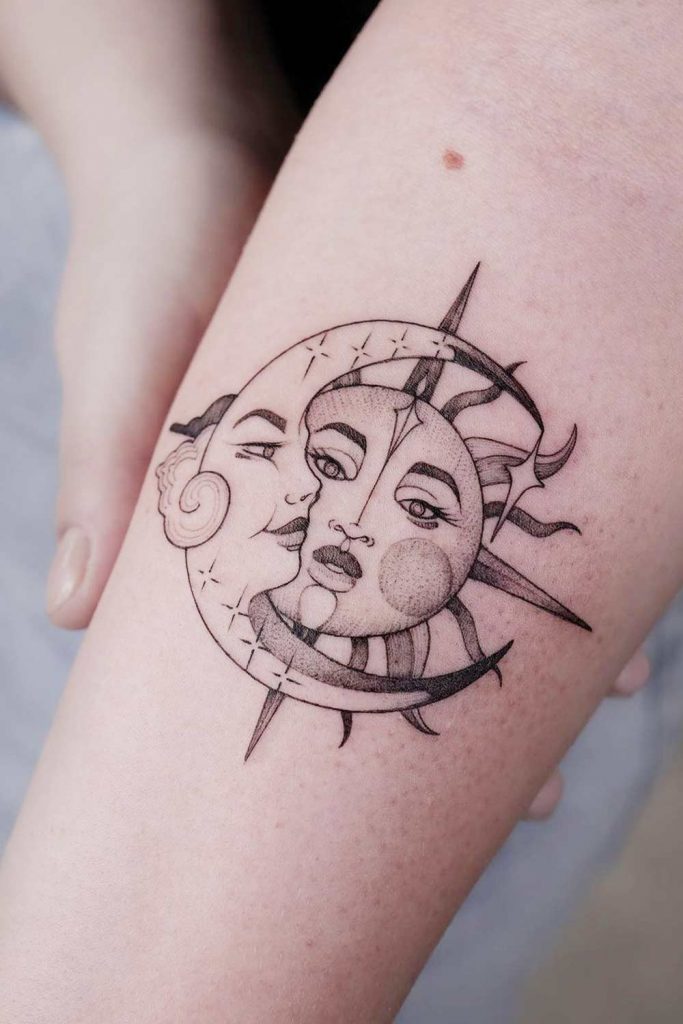 Celestial Embrace - The Sun and Moon Tattoo