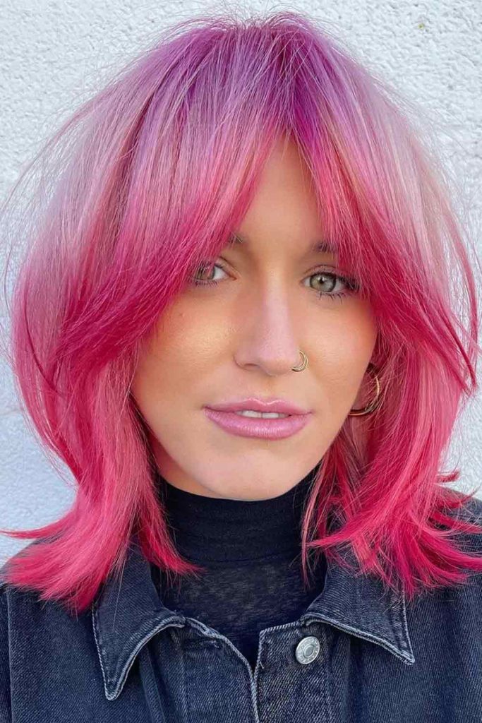 Electric Pink Shag with Curtain Bangs