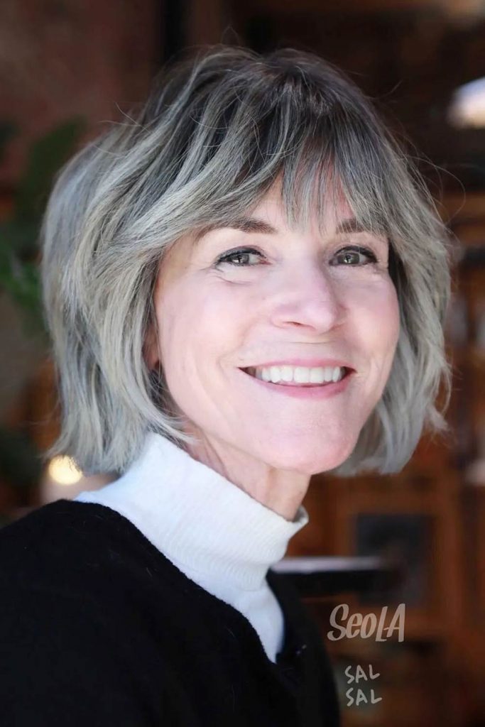 Layered Bob with Bangs for Older Women 