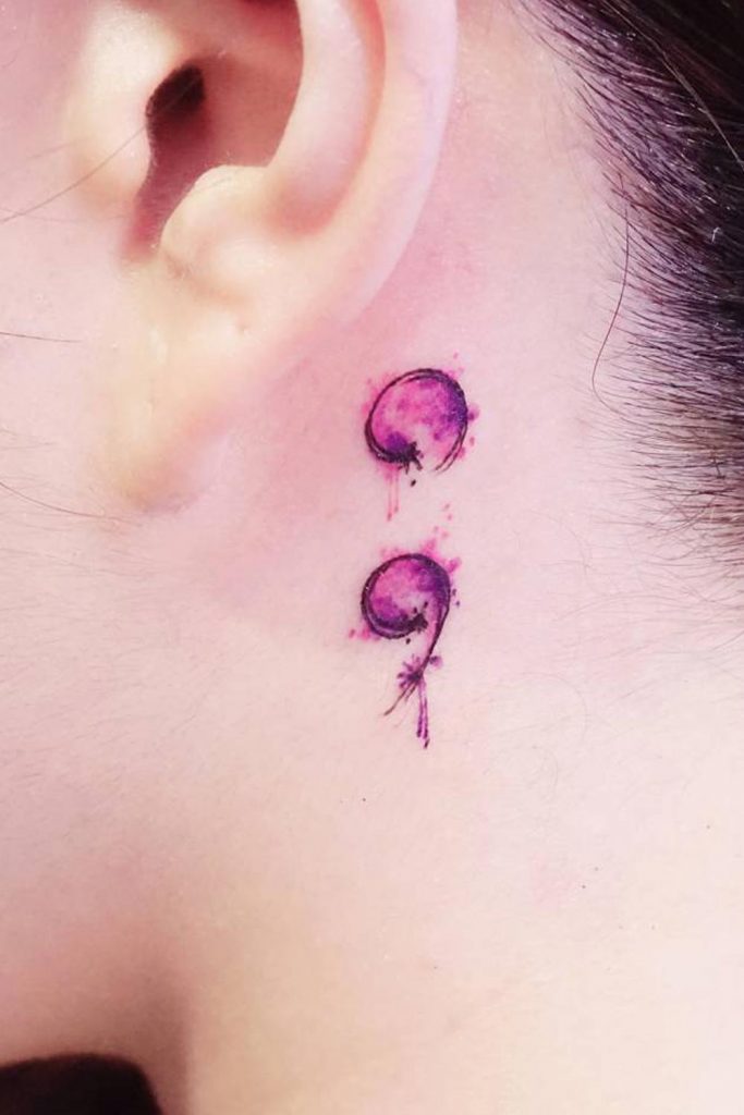 Semicolon Behind The Ear Tattoo