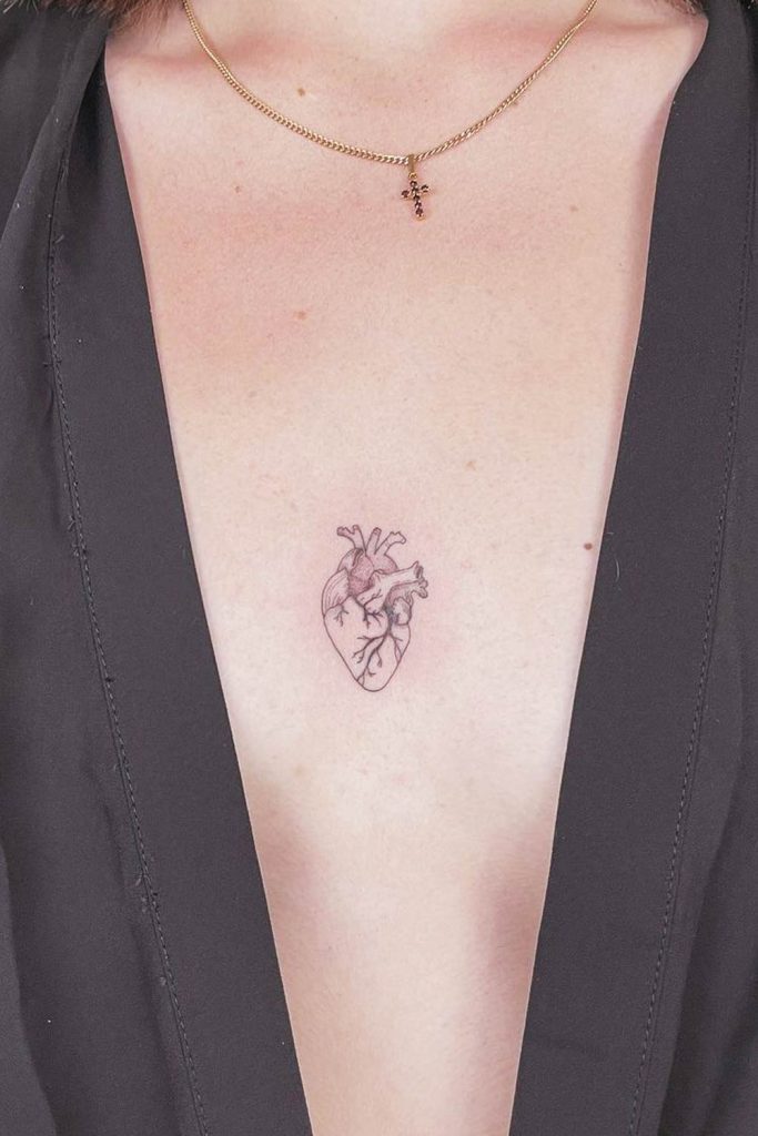 Anatomic Heart Sternum Tattoo 