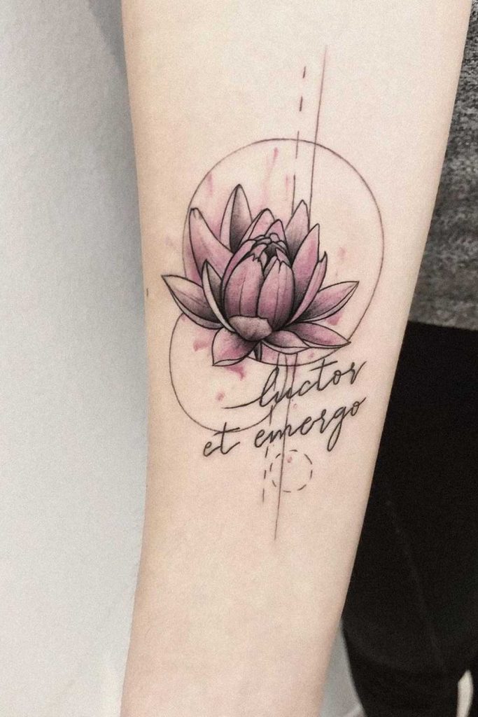 Lotus Arm Tattoo with Lettering