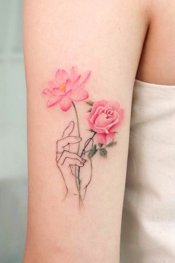 Lotus and Rose Unity Tattoo