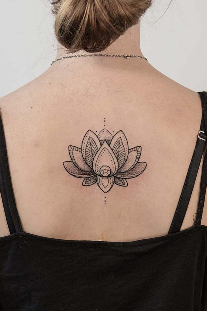 Central Lotus Back Tattoo