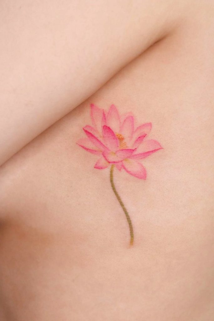 Vibrant Lotus Side Tattoo