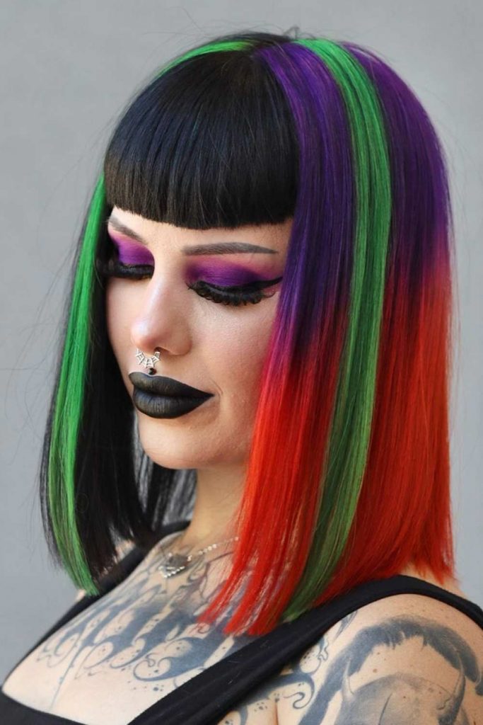 A Spectrum of Color in Sleek Medium Layers with Blunt Bangs