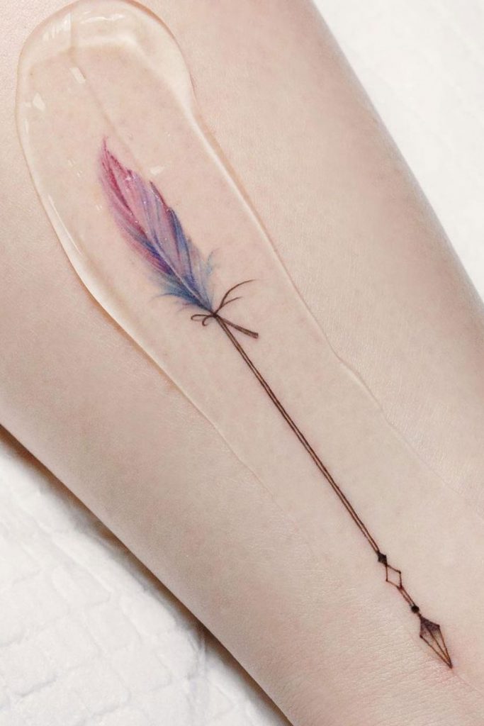 Watercolor Feather Arrow Tattoo