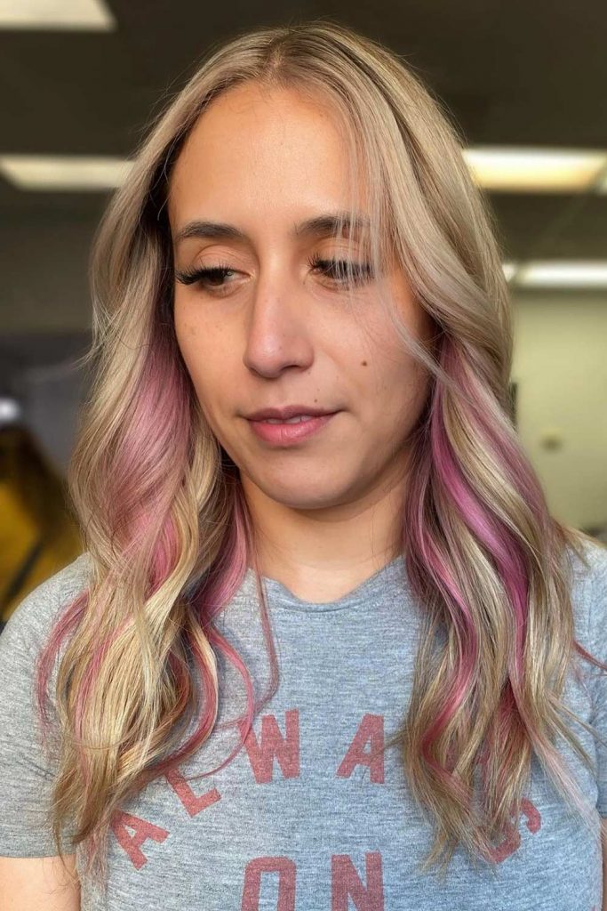 Blonde with Pink Underneath Highlights