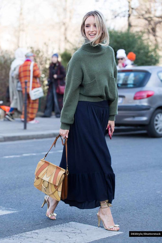 Long Skirt with Turtleneck Sweater Combo