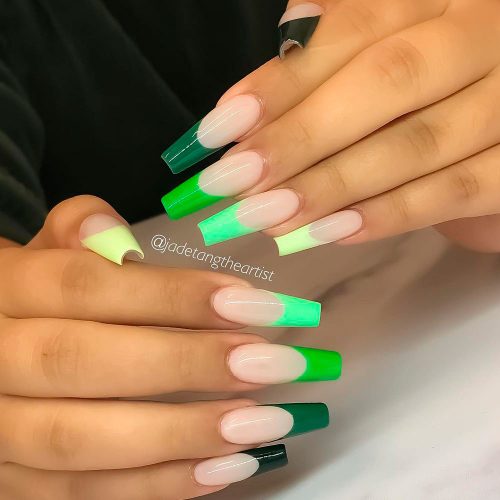 French Tips with Green Colors