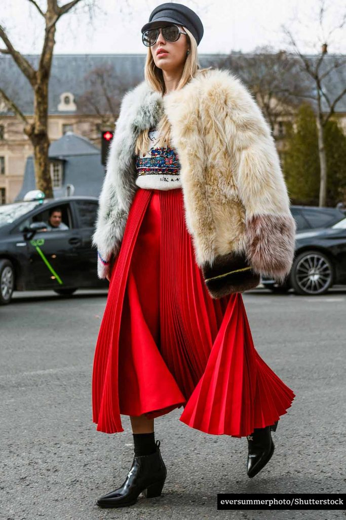 Accented Skirt with Fur Jacket