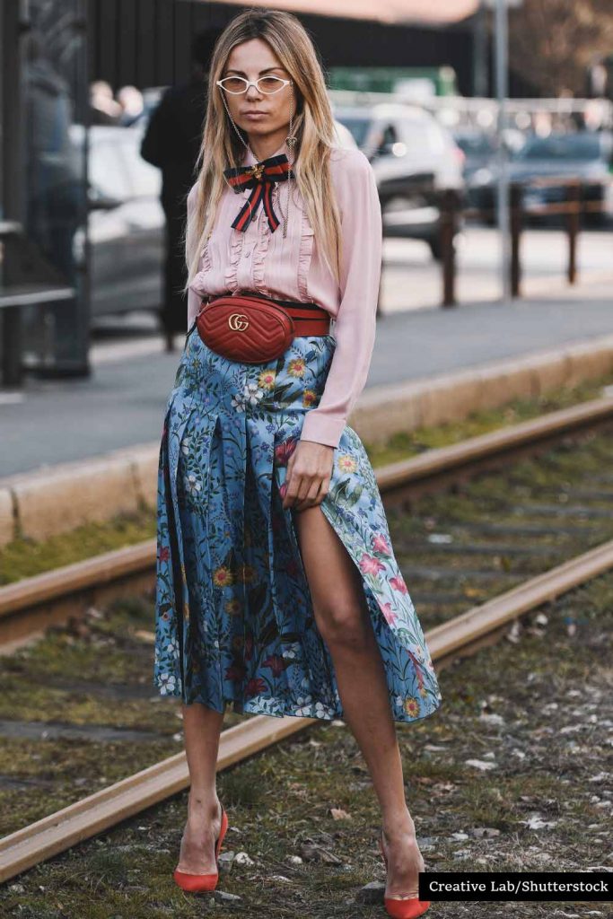Preppy Blouse with Floral Blue Skirt