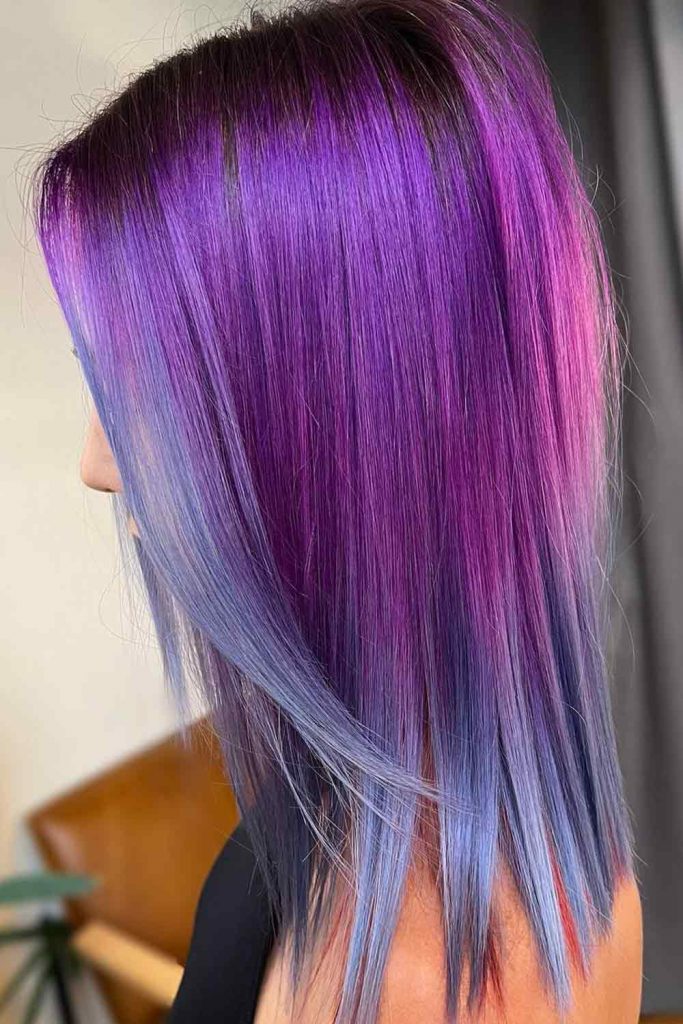 From Purple to Dust Blue Ombre Lob