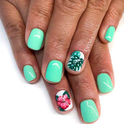 Tropical Summer Nails with a Flower Pattern