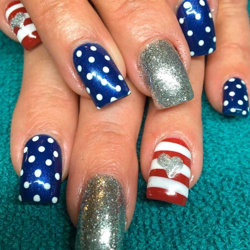 Red, White And Blue Designs With Silver Glitter