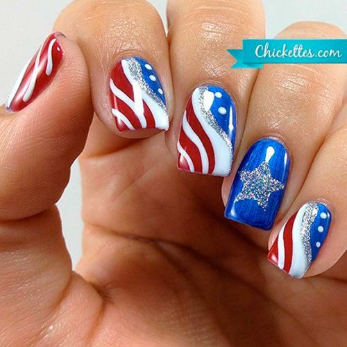 Red, White And Blue Designs With Silver Glitter
