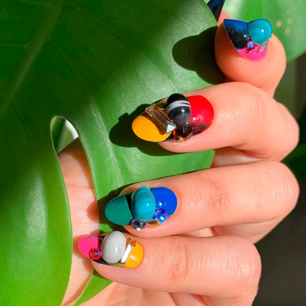 Rainbow Nails With 3D Art