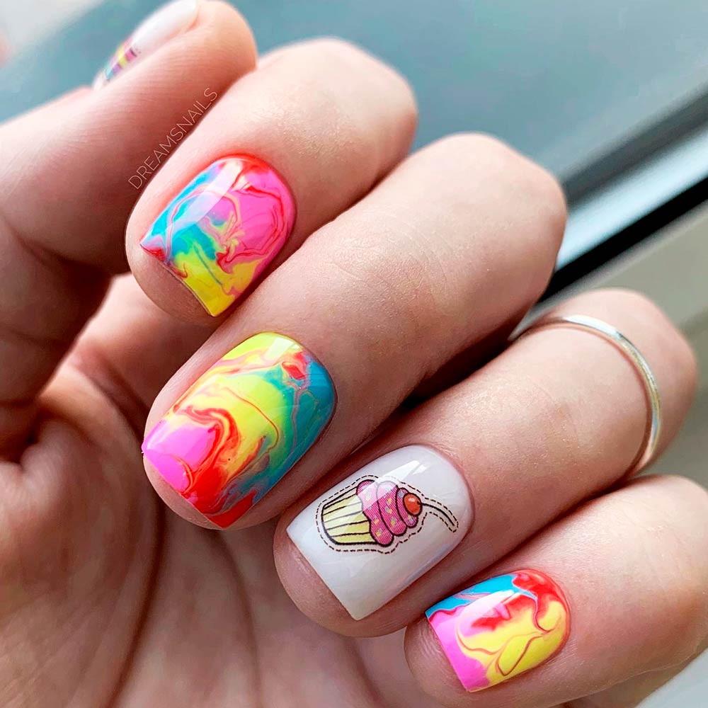 Aqua Nails with Rainbow Design